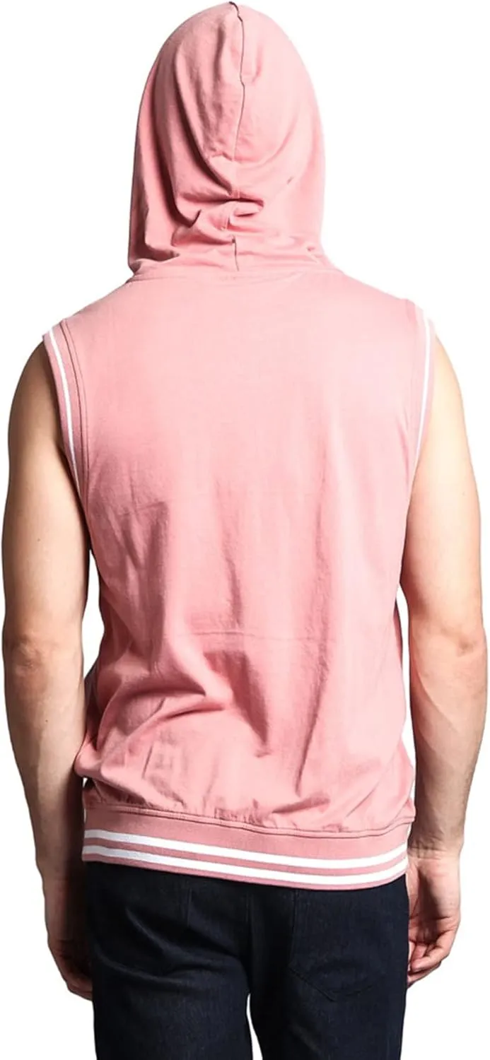 Men's Lightweight Athletic Casual Sleeveless Contrast Zipper Hoodie
