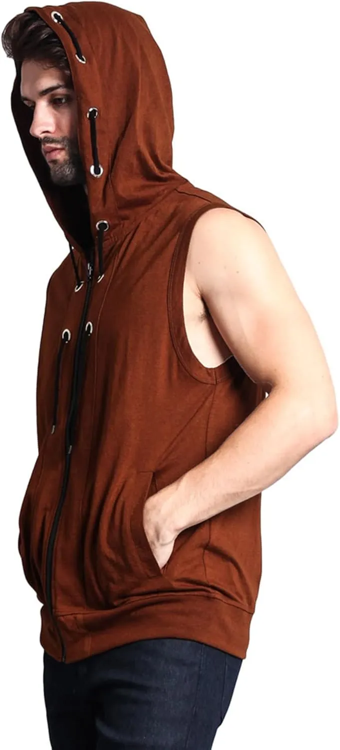 Men's Lightweight Athletic Casual Sleeveless Contrast Zipper Hoodie