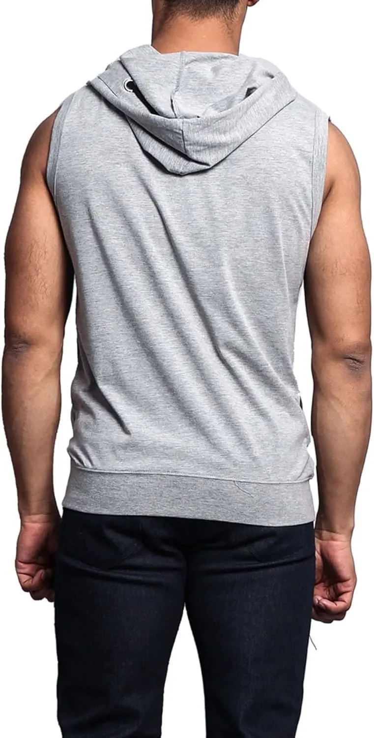 Men's Lightweight Athletic Casual Sleeveless Contrast Zipper Hoodie