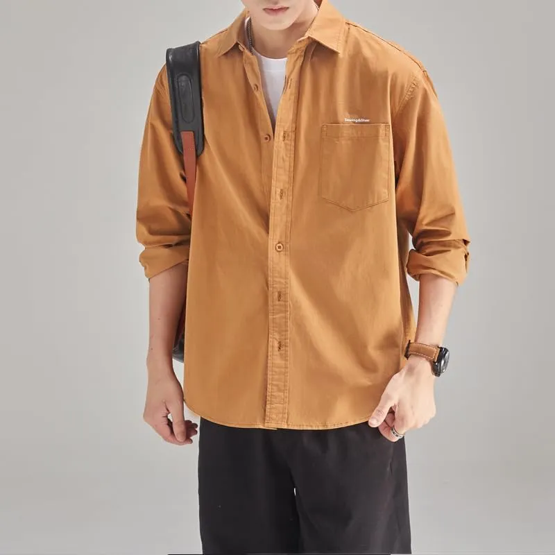 Men's Long Sleeves Casual Shirts Breathable Cotton Solid Relaxed Fit Shirts