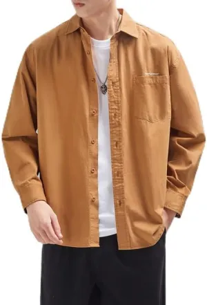 Men's Long Sleeves Casual Shirts Breathable Cotton Solid Relaxed Fit Shirts