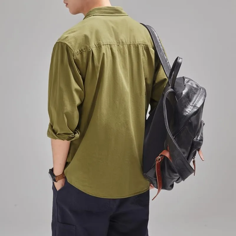 Men's Long Sleeves Casual Shirts Breathable Cotton Solid Relaxed Fit Shirts