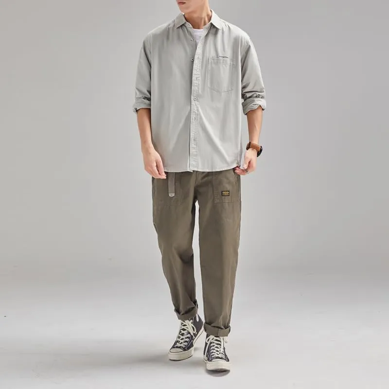 Men's Long Sleeves Casual Shirts Breathable Cotton Solid Relaxed Fit Shirts