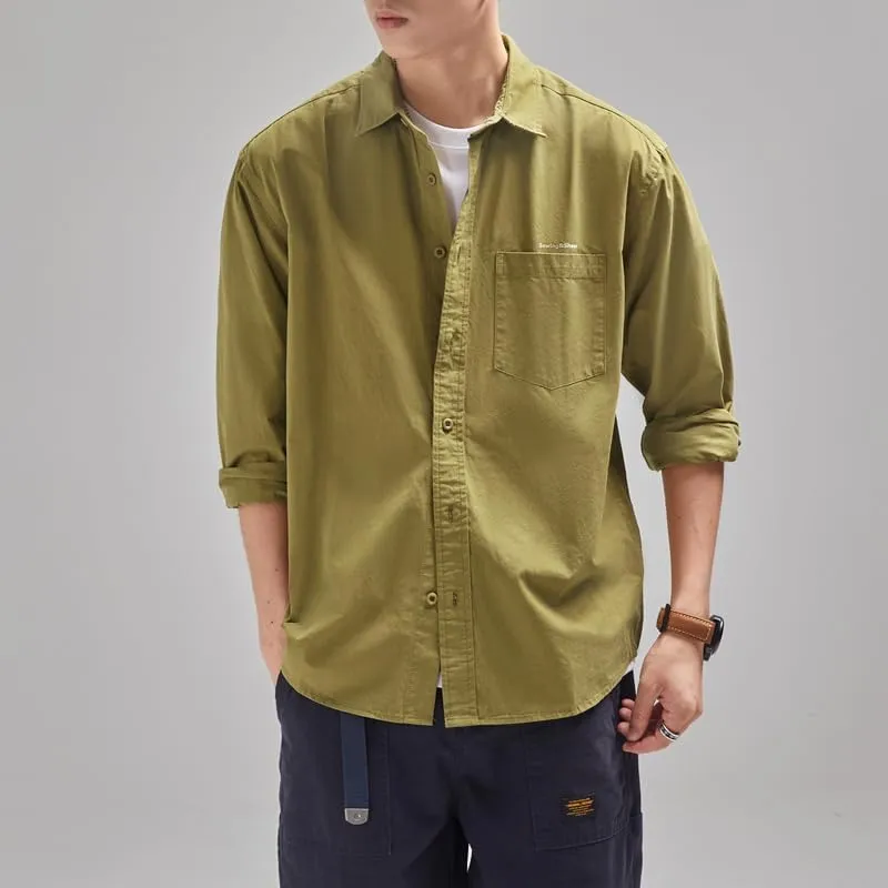 Men's Long Sleeves Casual Shirts Breathable Cotton Solid Relaxed Fit Shirts