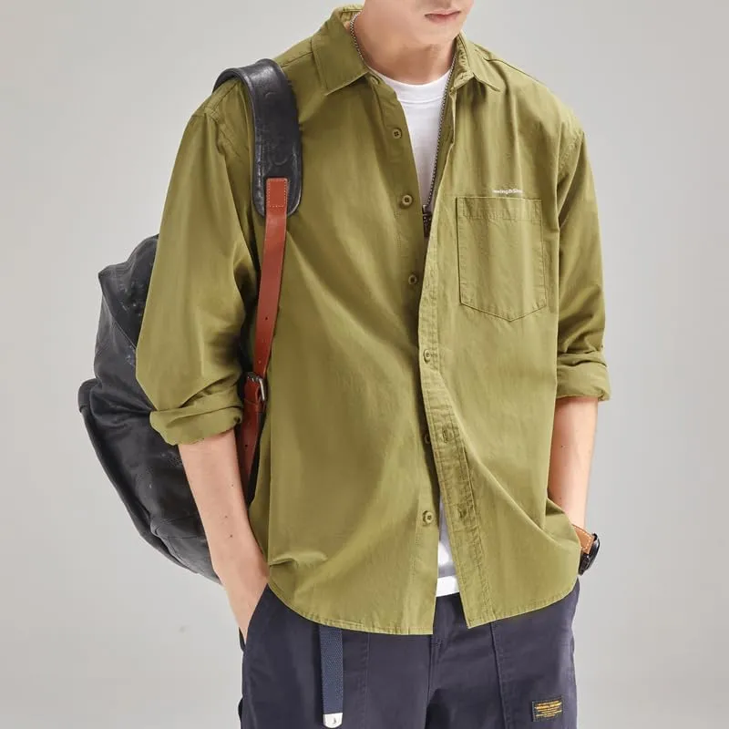 Men's Long Sleeves Casual Shirts Breathable Cotton Solid Relaxed Fit Shirts