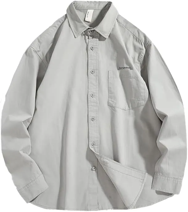 Men's Long Sleeves Casual Shirts Breathable Cotton Solid Relaxed Fit Shirts