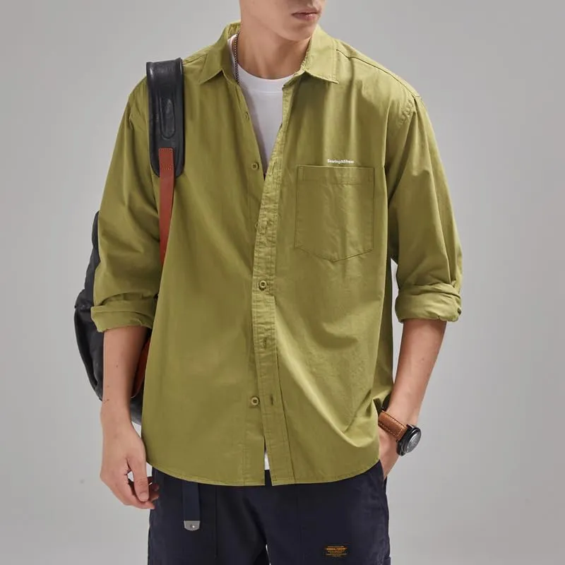Men's Long Sleeves Casual Shirts Breathable Cotton Solid Relaxed Fit Shirts