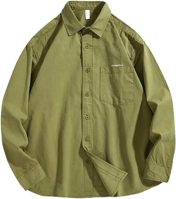Men's Long Sleeves Casual Shirts Breathable Cotton Solid Relaxed Fit Shirts