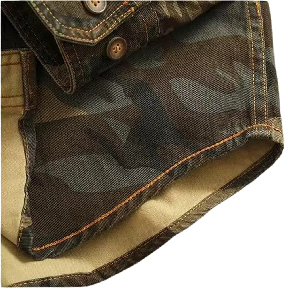 Men's Military Camo Button Down Shirt, Cotton Canvas, Corduroy Collar, Long Sleeve, Regular Fit