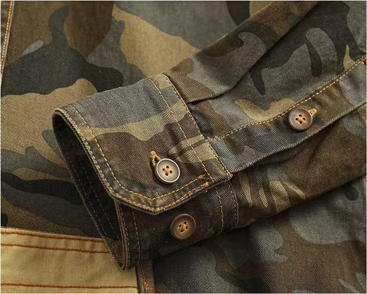 Men's Military Camo Button Down Shirt, Cotton Canvas, Corduroy Collar, Long Sleeve, Regular Fit