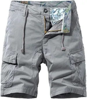 Men's Multi Pockets Graffiti Cargo Shorts Summer Regular Fit Drawstring Cotton Tactical Shorts