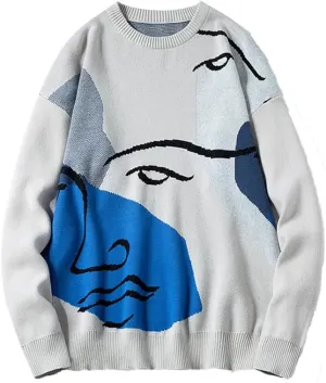 Men's Oversized Graffiti Sweaters Soft Cotton Long Sleeve Graphic Pullovers