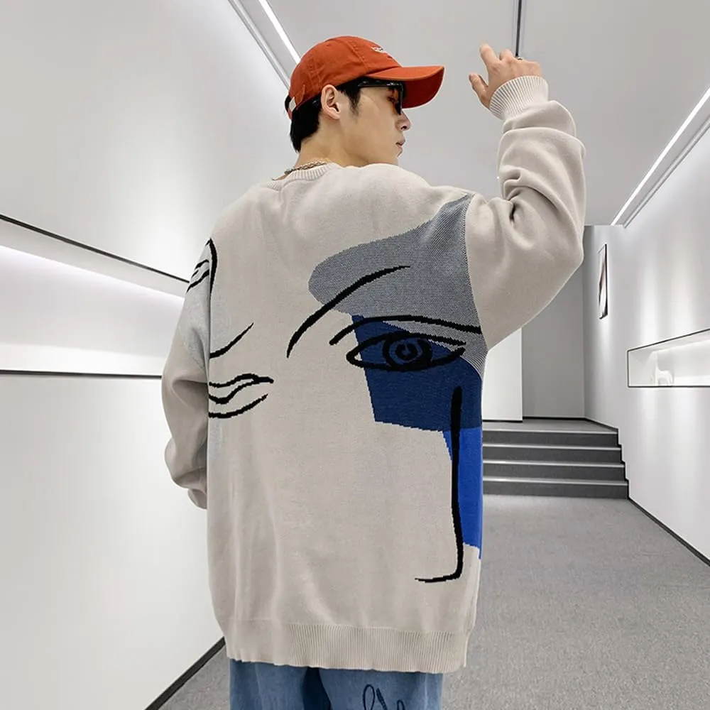 Men's Oversized Graffiti Sweaters Soft Cotton Long Sleeve Graphic Pullovers
