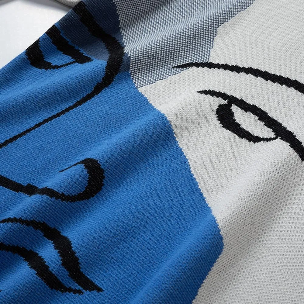 Men's Oversized Graffiti Sweaters Soft Cotton Long Sleeve Graphic Pullovers