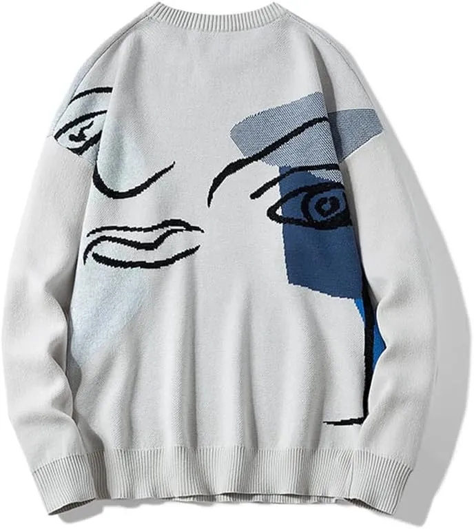 Men's Oversized Graffiti Sweaters Soft Cotton Long Sleeve Graphic Pullovers