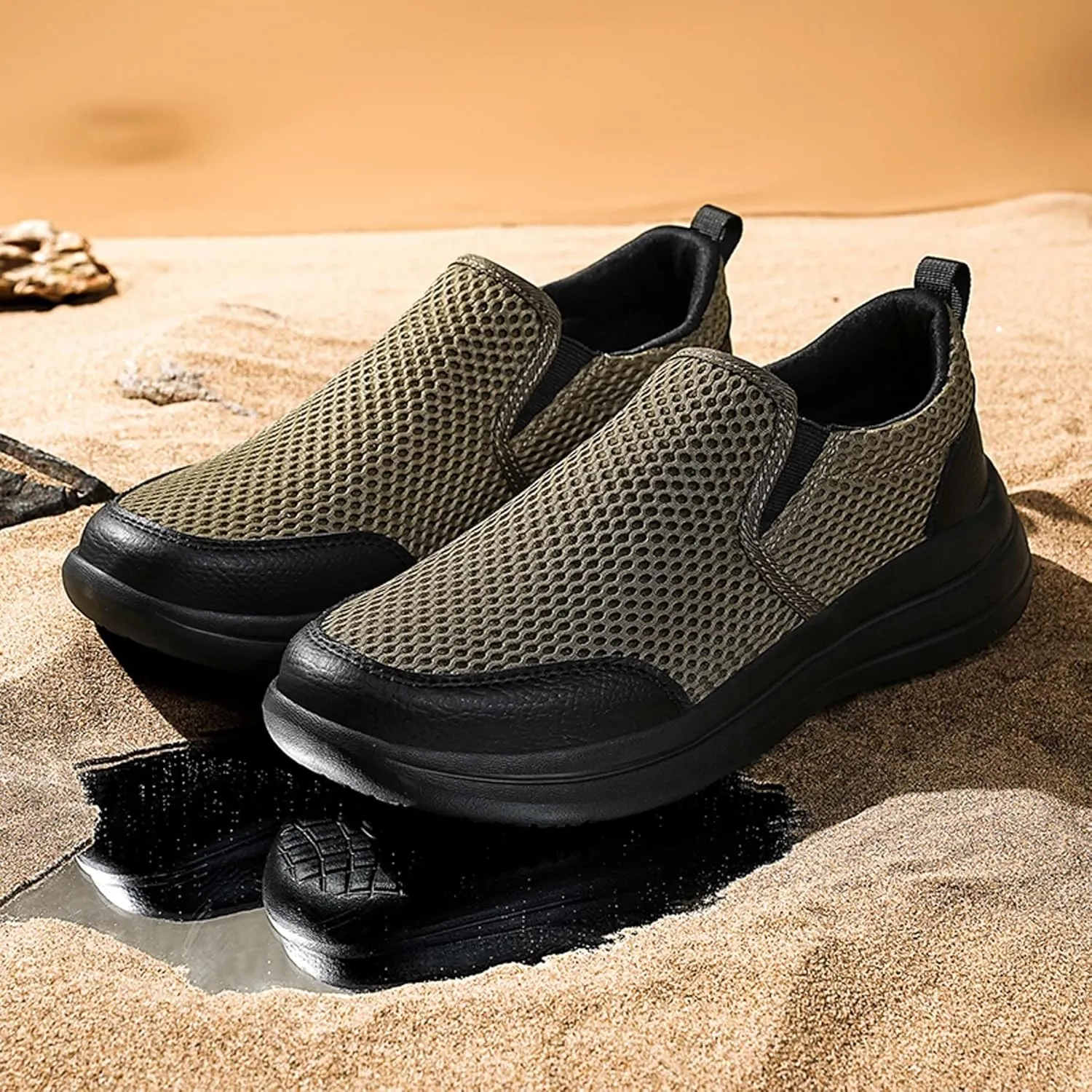 Men's Running Shoes Casual Walking Slip Tennis Sneakers Mesh Breathable Fitness Jogging Shoes Outdoor Summer Hollow Out Soft Bottom Casual Shoes