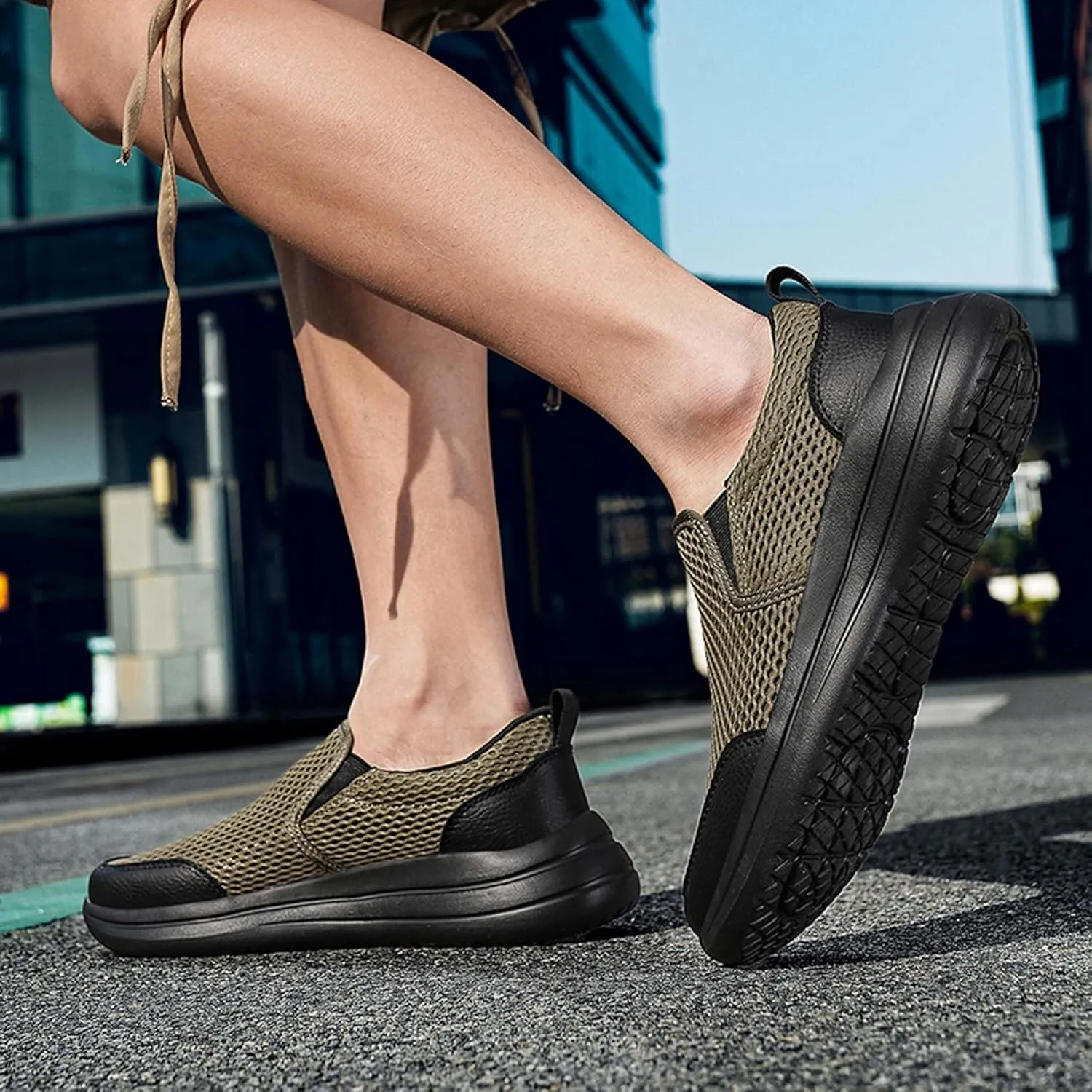 Men's Running Shoes Casual Walking Slip Tennis Sneakers Mesh Breathable Fitness Jogging Shoes Outdoor Summer Hollow Out Soft Bottom Casual Shoes