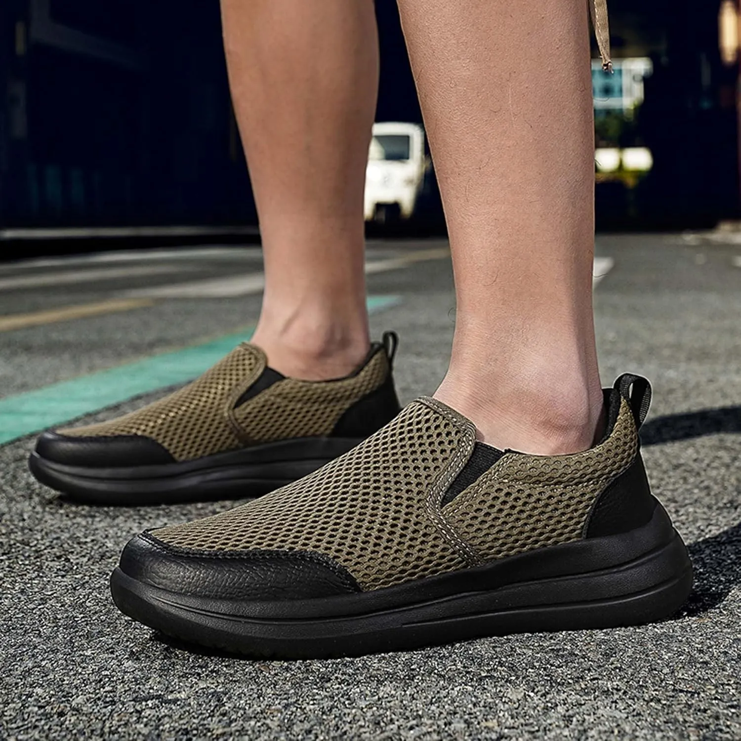 Men's Running Shoes Casual Walking Slip Tennis Sneakers Mesh Breathable Fitness Jogging Shoes Outdoor Summer Hollow Out Soft Bottom Casual Shoes