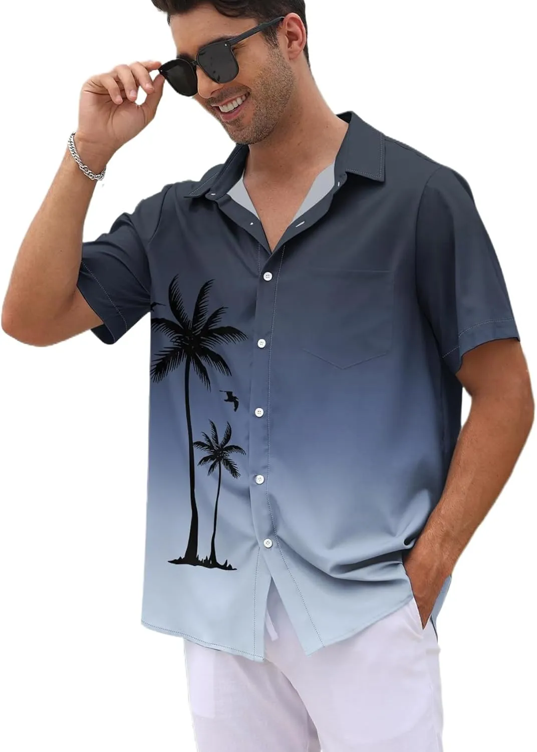 Men's Short Sleeve Button Up Hawaiian Shirt 1950s Vintage Bowling Shirts