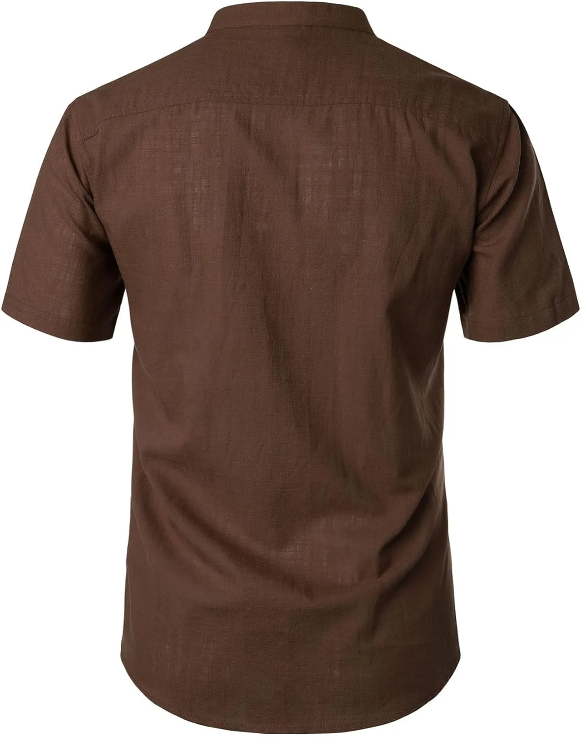 Men's Summer Lightweight Cotton Linen Shirts Casual Short Sleeve Breathable Banded Collar Henley for Beach Vacation