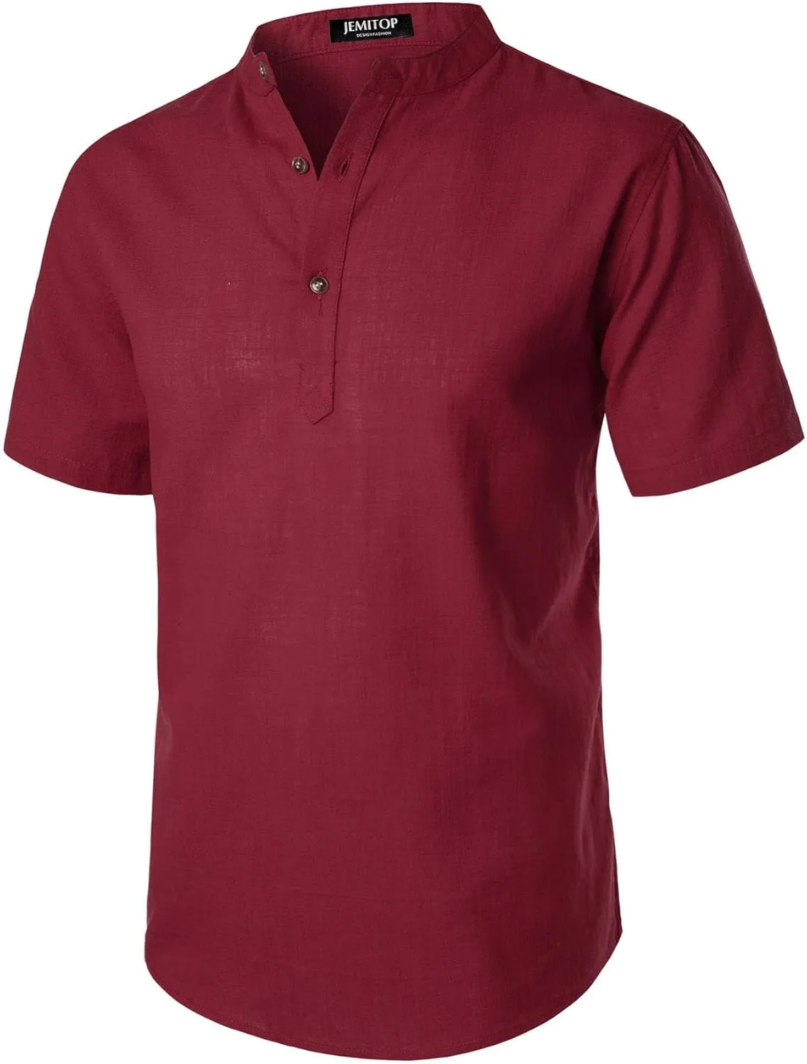Men's Summer Lightweight Cotton Linen Shirts Casual Short Sleeve Breathable Banded Collar Henley for Beach Vacation