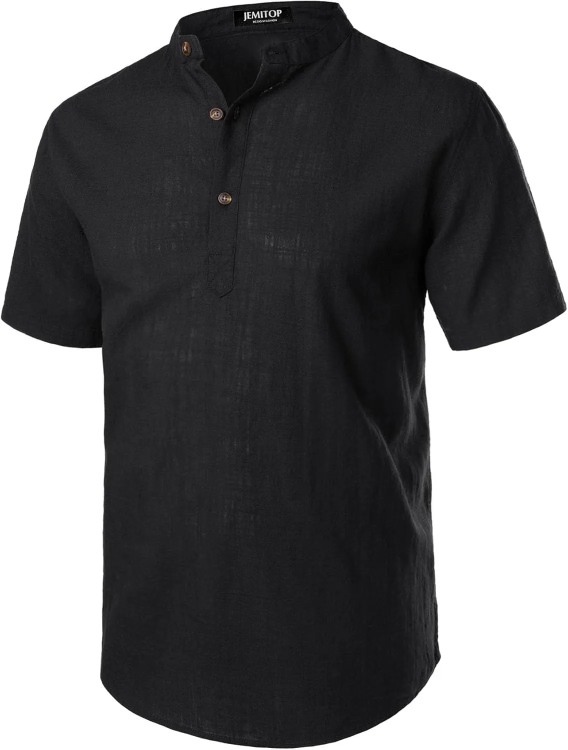 Men's Summer Lightweight Cotton Linen Shirts Casual Short Sleeve Breathable Banded Collar Henley for Beach Vacation
