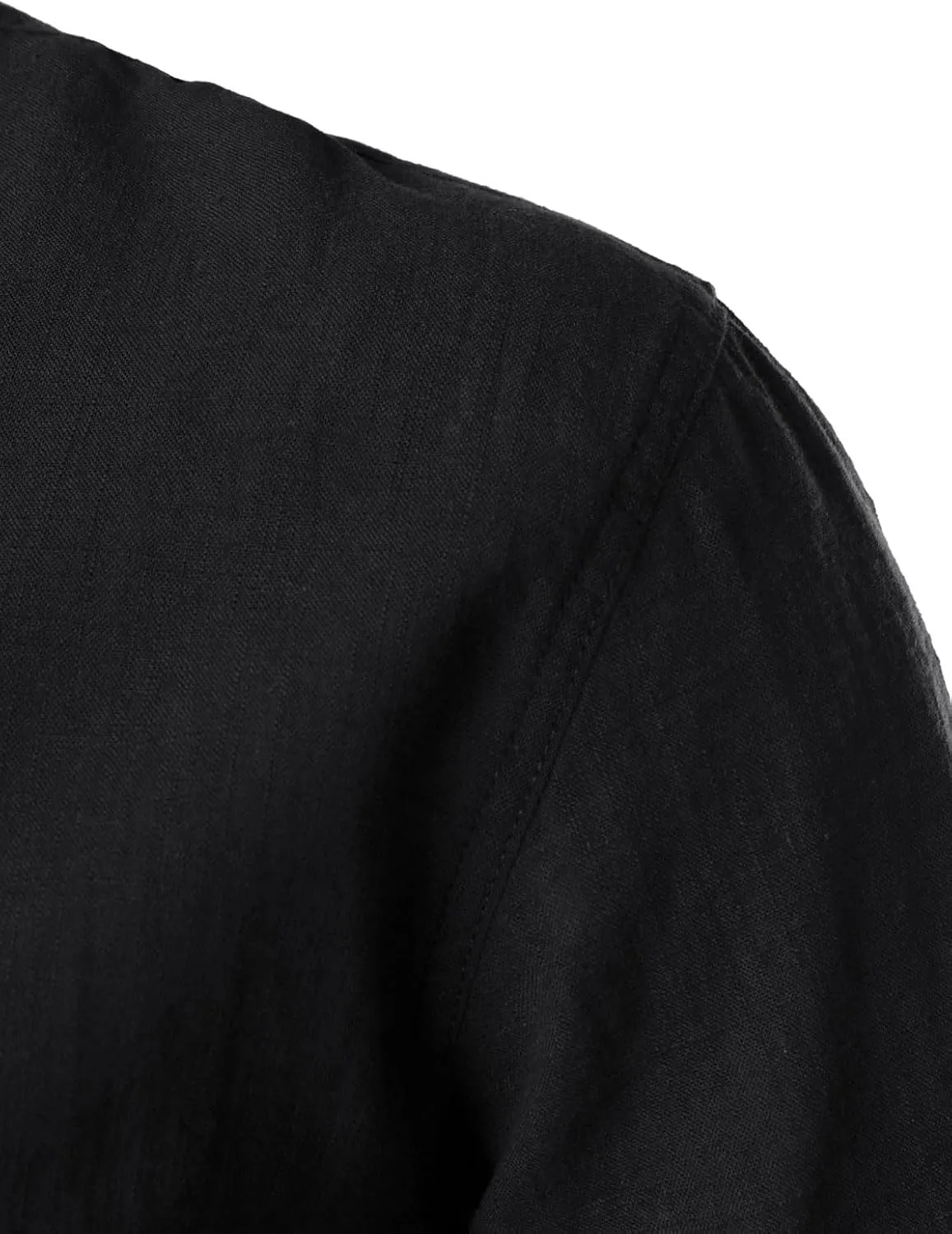 Men's Summer Lightweight Cotton Linen Shirts Casual Short Sleeve Breathable Banded Collar Henley for Beach Vacation