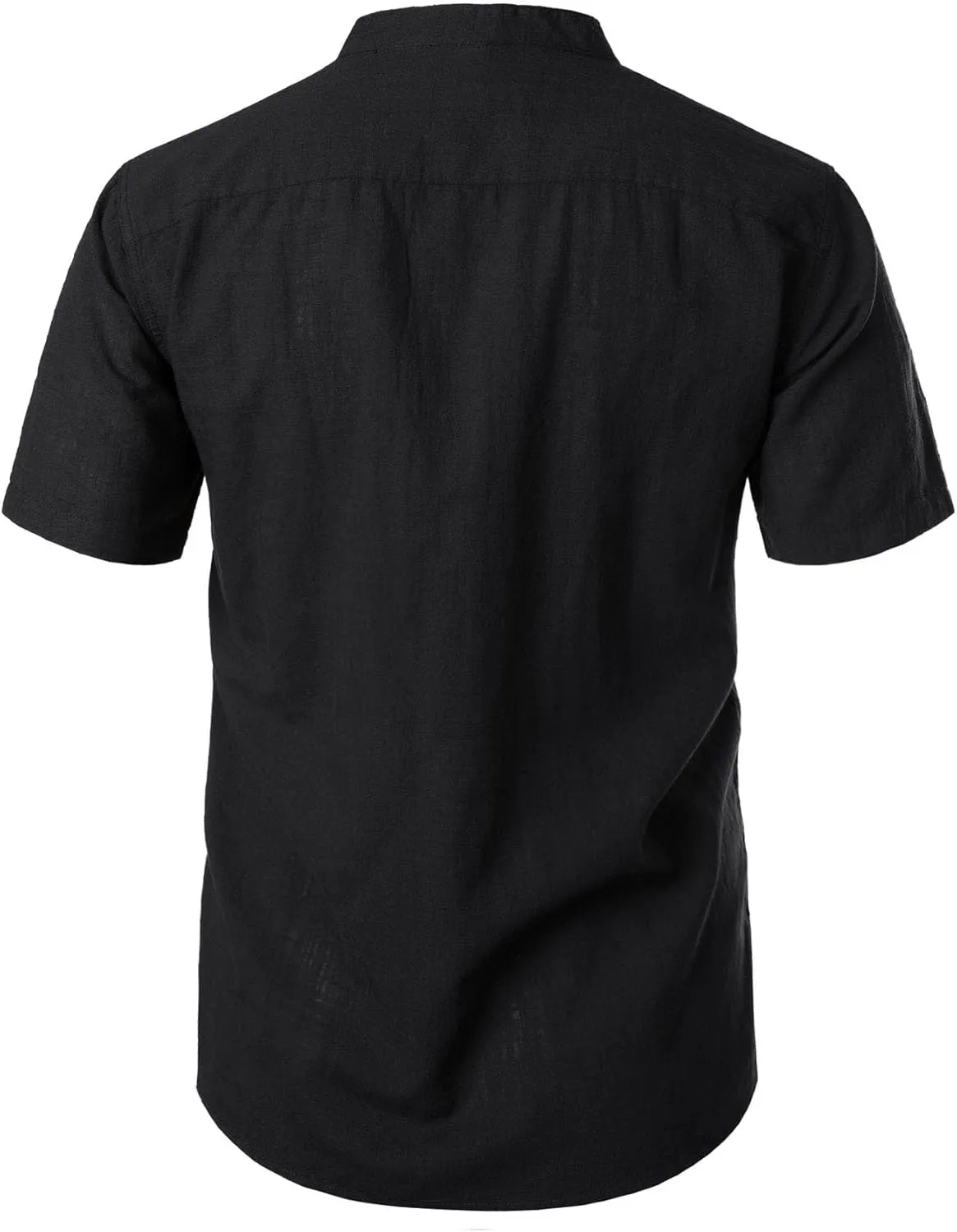 Men's Summer Lightweight Cotton Linen Shirts Casual Short Sleeve Breathable Banded Collar Henley for Beach Vacation
