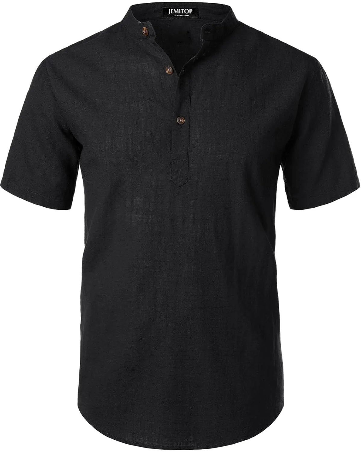 Men's Summer Lightweight Cotton Linen Shirts Casual Short Sleeve Breathable Banded Collar Henley for Beach Vacation