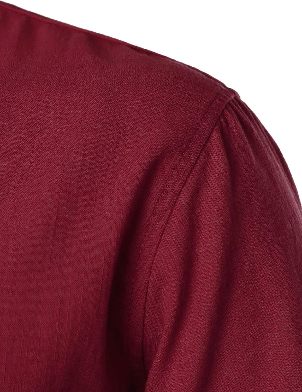 Men's Summer Lightweight Cotton Linen Shirts Casual Short Sleeve Breathable Banded Collar Henley for Beach Vacation