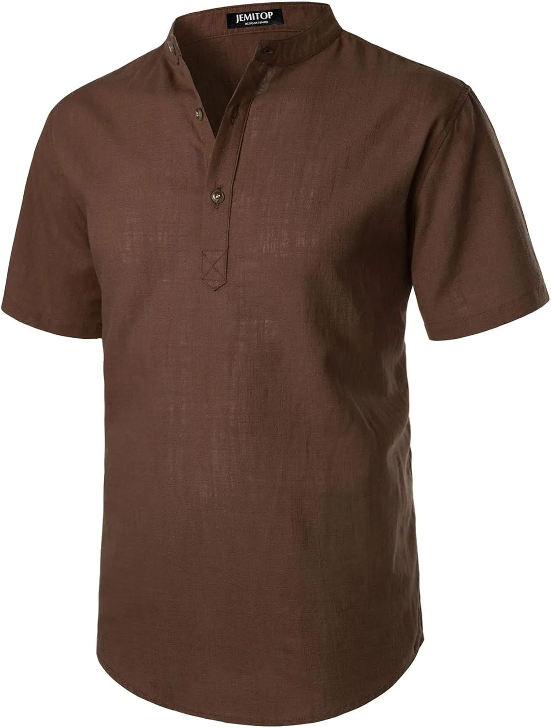 Men's Summer Lightweight Cotton Linen Shirts Casual Short Sleeve Breathable Banded Collar Henley for Beach Vacation