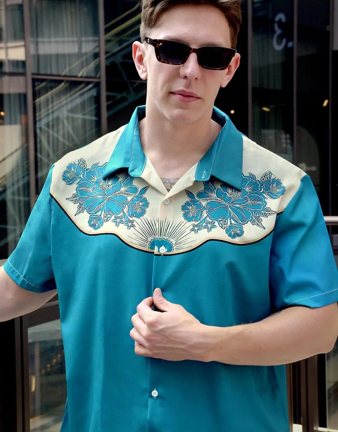 Men's Summer Short Sleeve Button Down Shirt Tropical Flower Palm Tree Beach Vacation Hawaiian Shirt