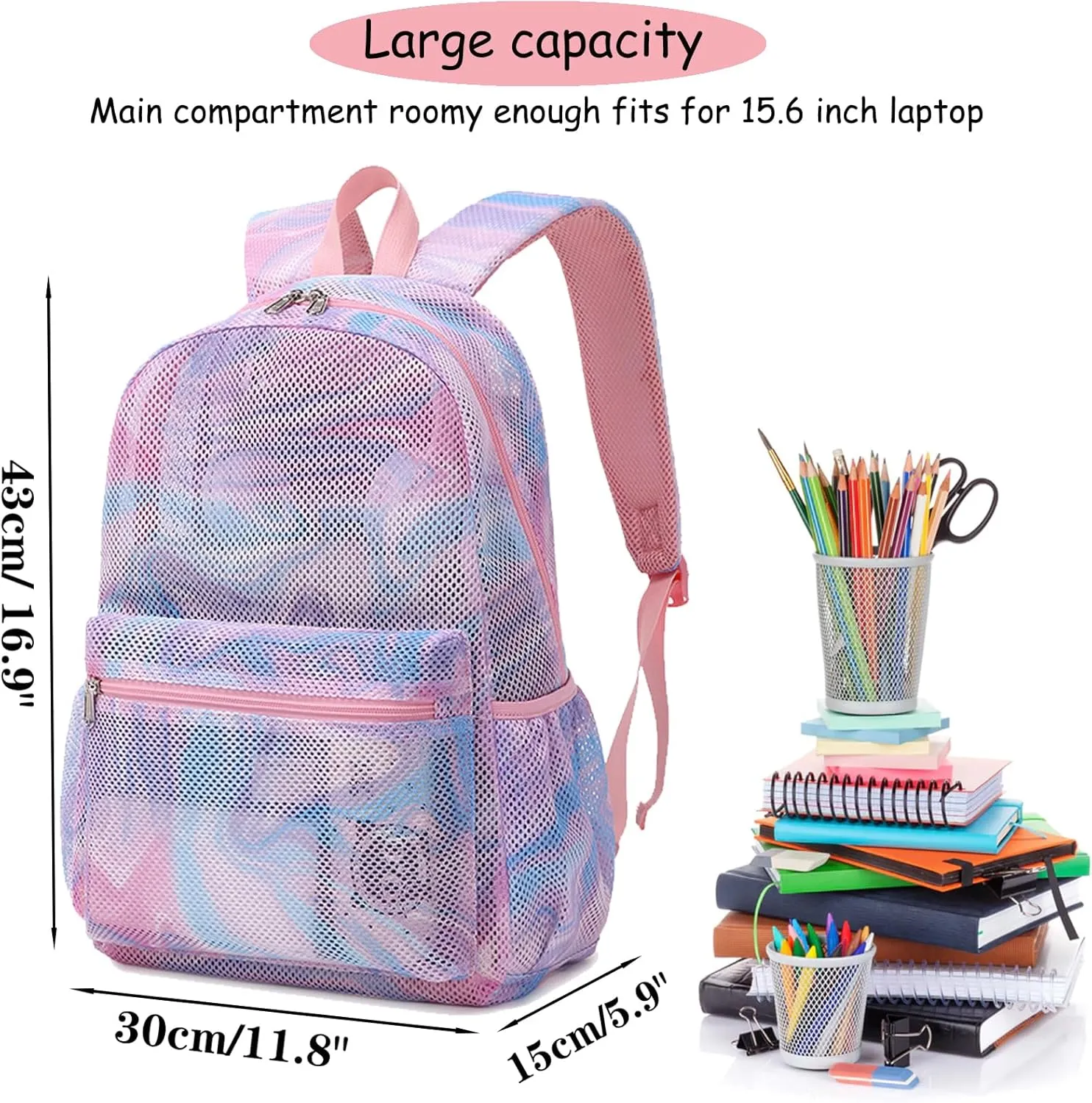 Mesh Backpack for Kids Girls Semi-Transparent Mesh School Backpack Casual Bags Bookbag Lightweight Transparent Pink School Bookbag