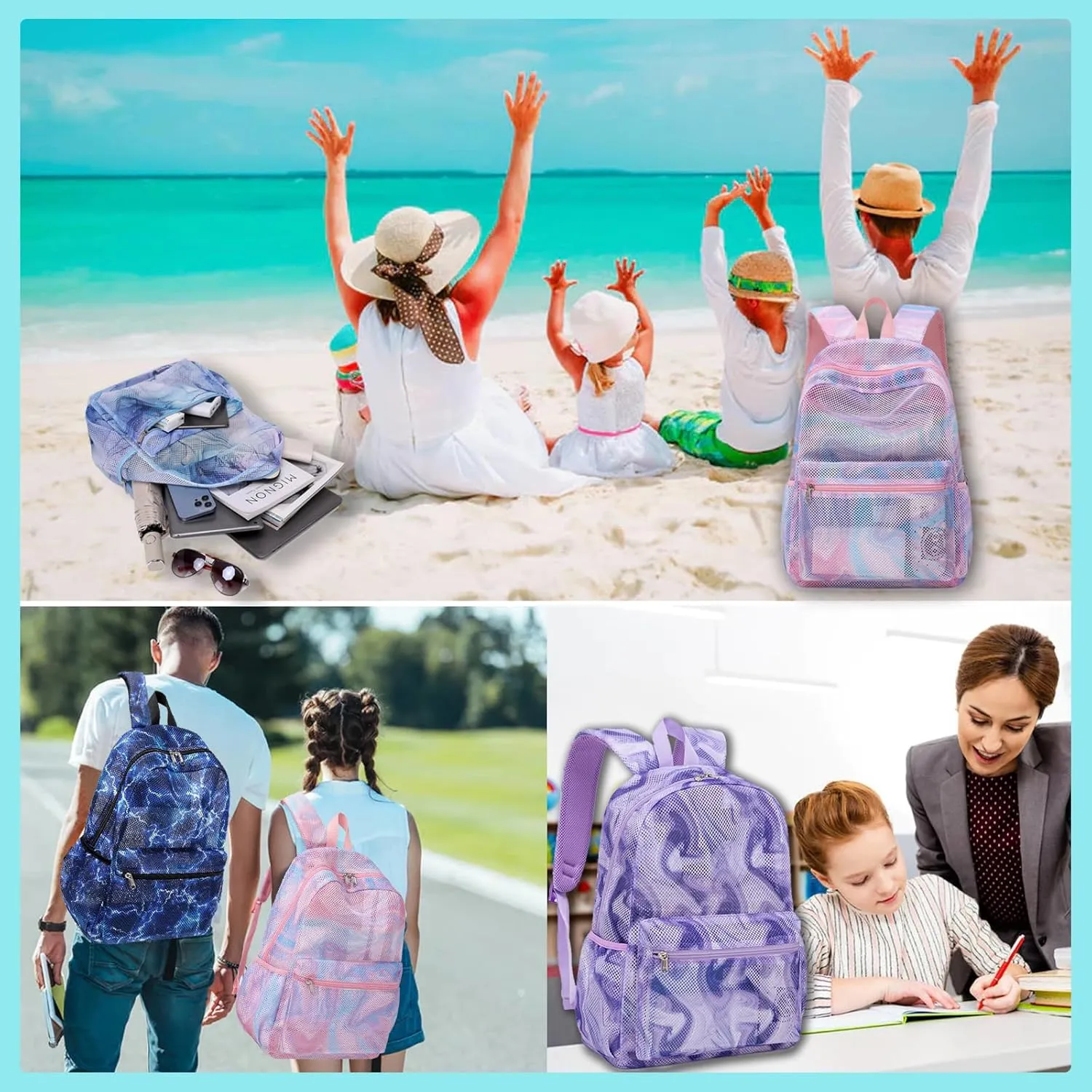 Mesh Backpack for Kids Girls Semi-Transparent Mesh School Backpack Casual Bags Bookbag Lightweight Transparent Pink School Bookbag