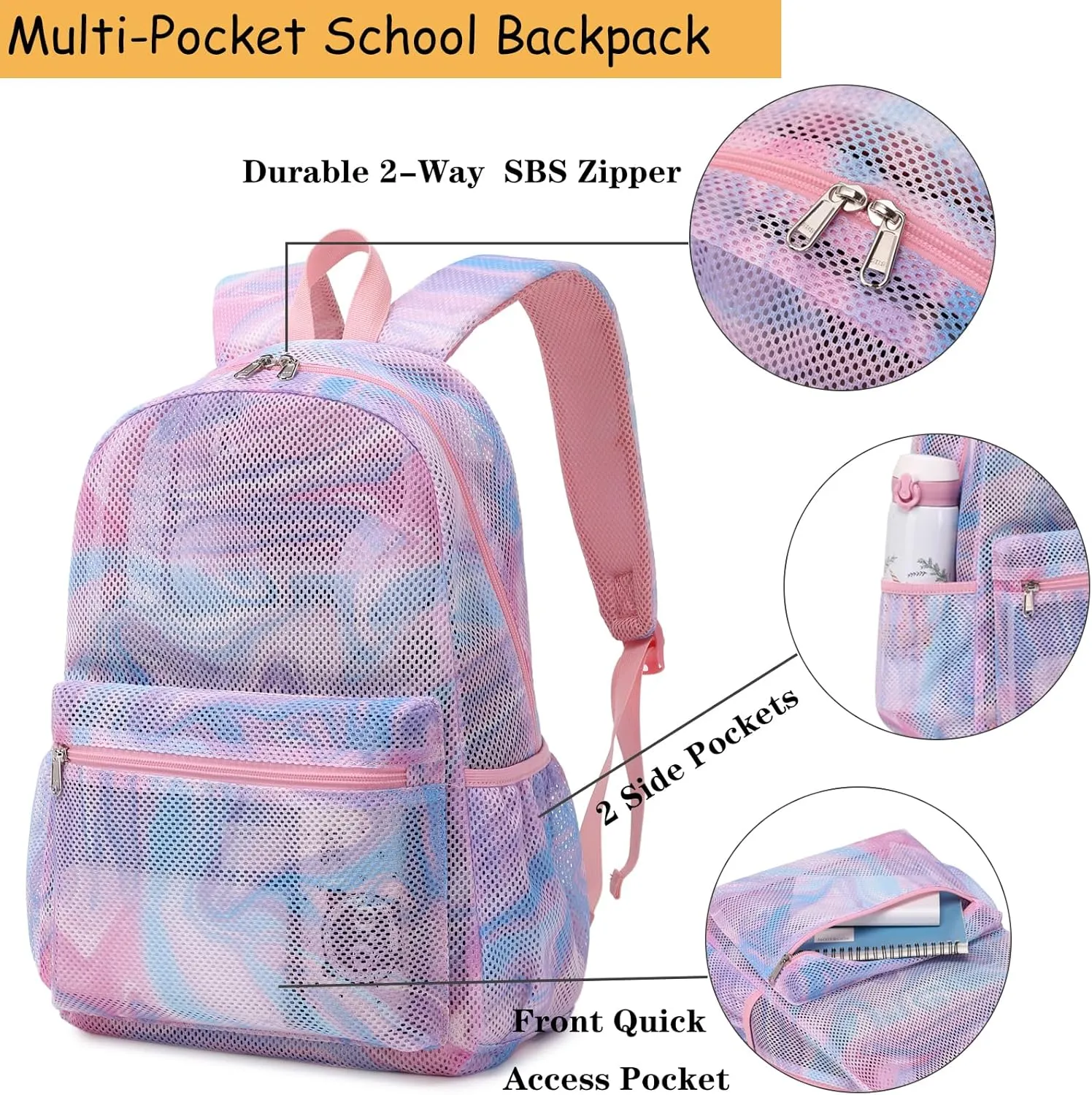 Mesh Backpack for Kids Girls Semi-Transparent Mesh School Backpack Casual Bags Bookbag Lightweight Transparent Pink School Bookbag