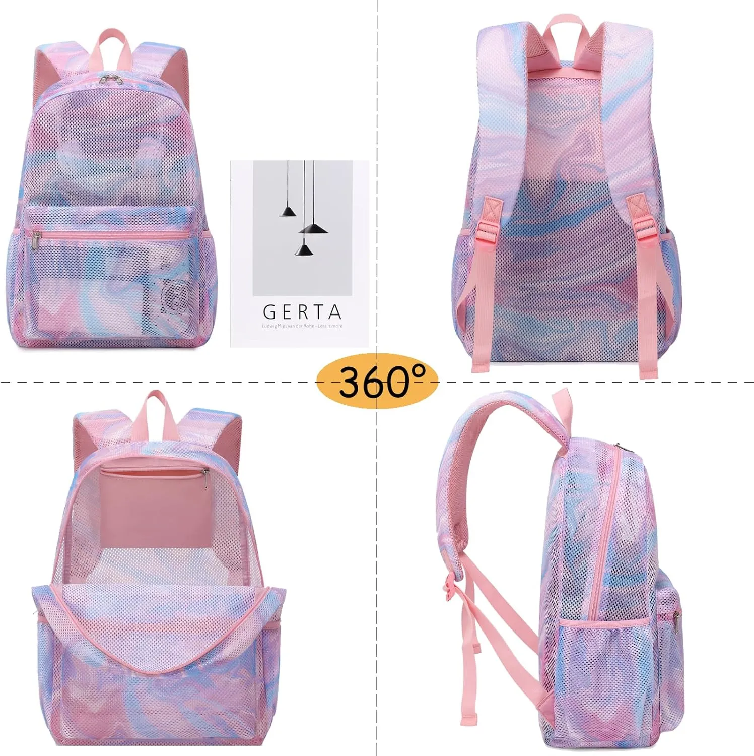 Mesh Backpack for Kids Girls Semi-Transparent Mesh School Backpack Casual Bags Bookbag Lightweight Transparent Pink School Bookbag