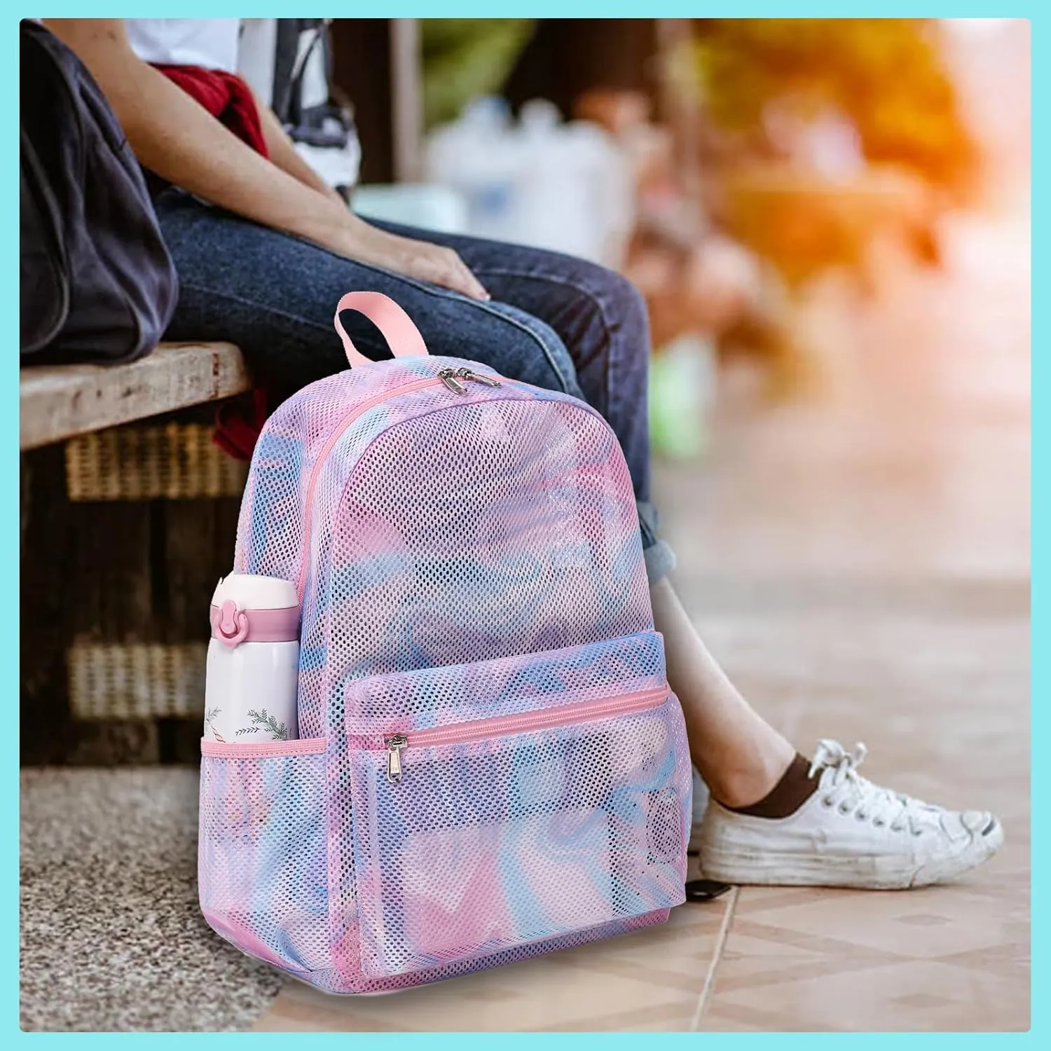 Mesh Backpack for Kids Girls Semi-Transparent Mesh School Backpack Casual Bags Bookbag Lightweight Transparent Pink School Bookbag