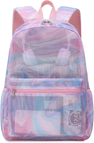 Mesh Backpack for Kids Girls Semi-Transparent Mesh School Backpack Casual Bags Bookbag Lightweight Transparent Pink School Bookbag