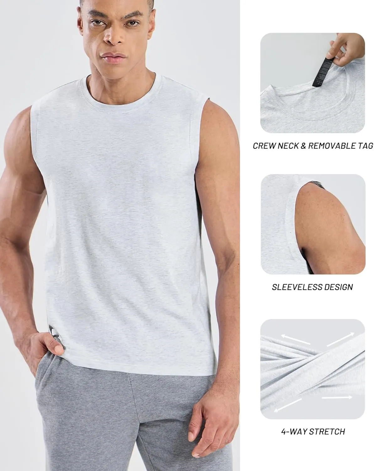MIER Men's Tank Tops Cotton Sleeveless Muscle Shirts for Workout Running Athletic Gym Lounge Casual, Breathable