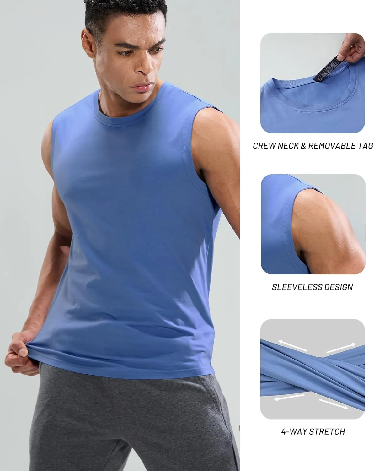 MIER Men's Tank Tops Cotton Sleeveless Muscle Shirts for Workout Running Athletic Gym Lounge Casual, Breathable