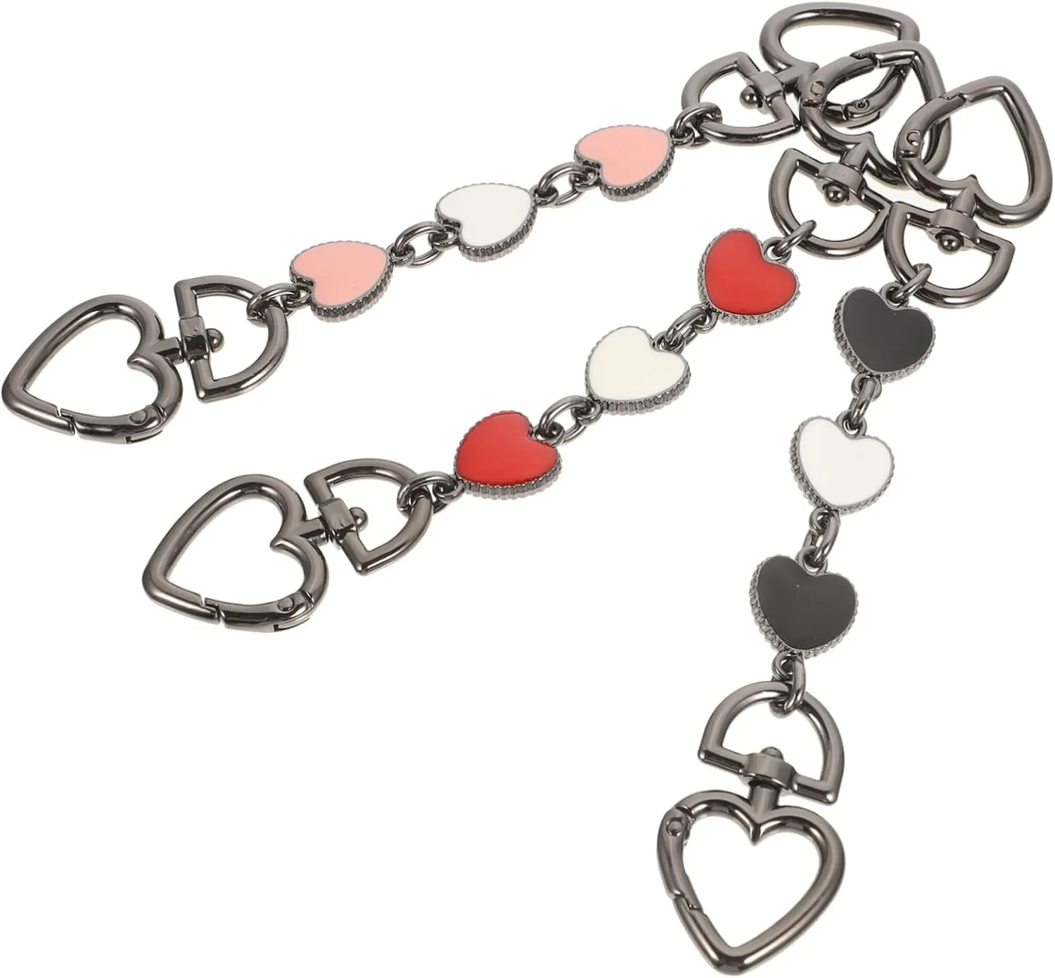 MINAOLULUS 3Pcs Purse Chain Strap Extender with Heart Charms Decorative Extension Chain for Handbags Cross Body Bag Accessories for DIY Purse Upgrades Gunmetal