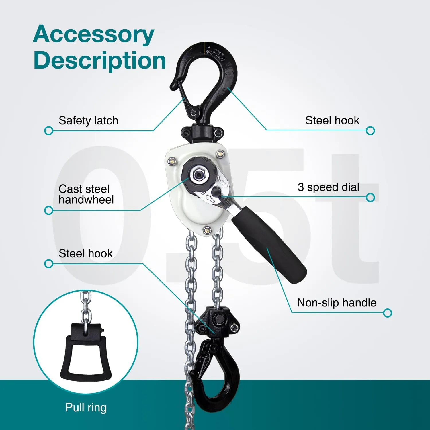 Mini Chain Hoist 1100lb TOYO Manual Lever Hoist 1/2 ton mini Puller 20ft Hand Lever Chain Hoist 6M Come Along Ratchet Lever Block Garages Warehouse Automotive Machinery