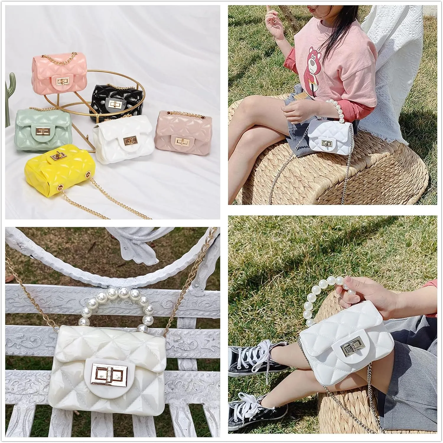 Mini Jelly Purse, Girls Mini Bag Children Small Crossbody Purse Kid with Gold Chain