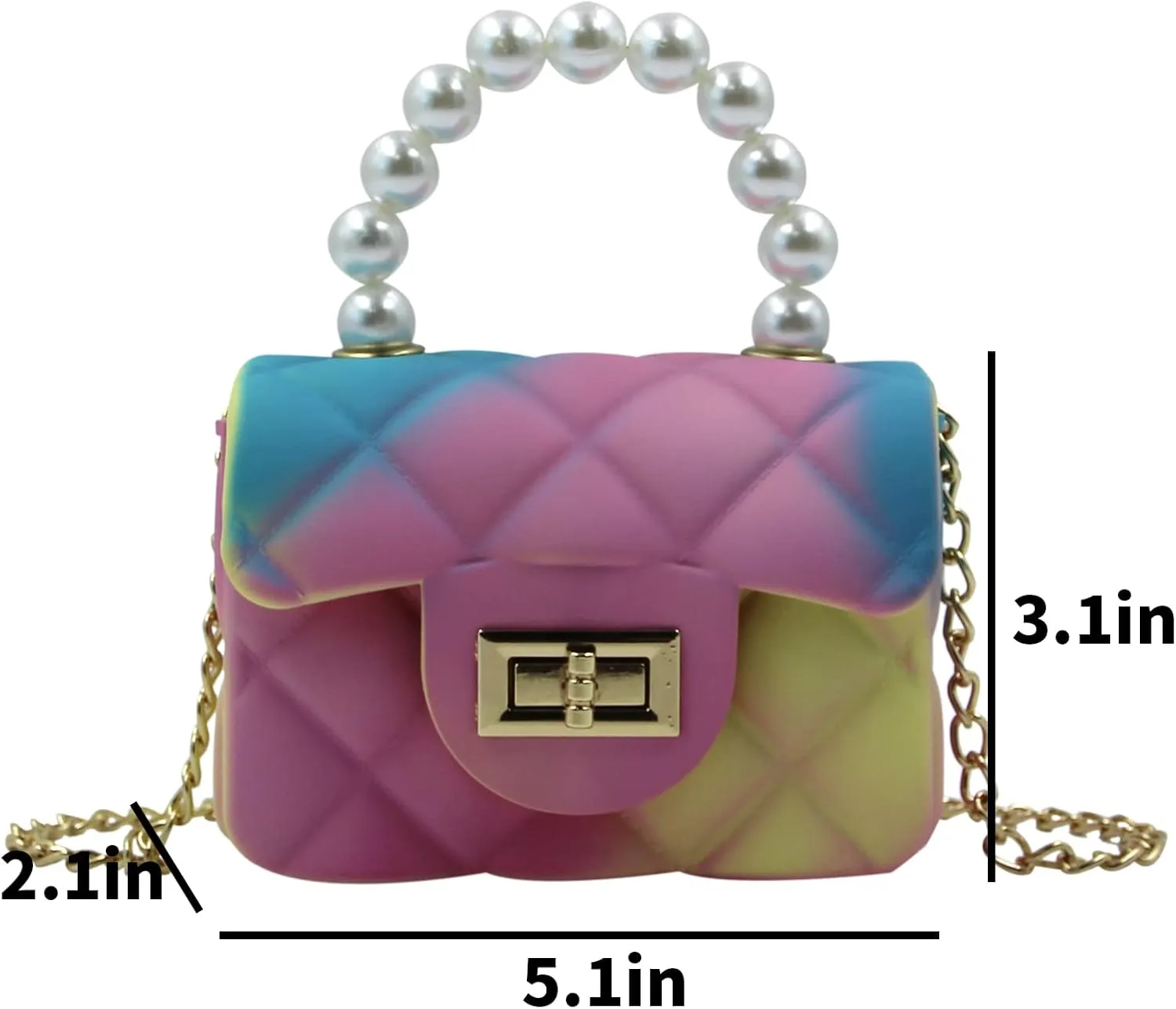 Mini Pink Purse for Women Tie Dyed Toy Handbag Jelly Shoulder Bag Satchel Crossbody Purse with Pearls Handle(Small)