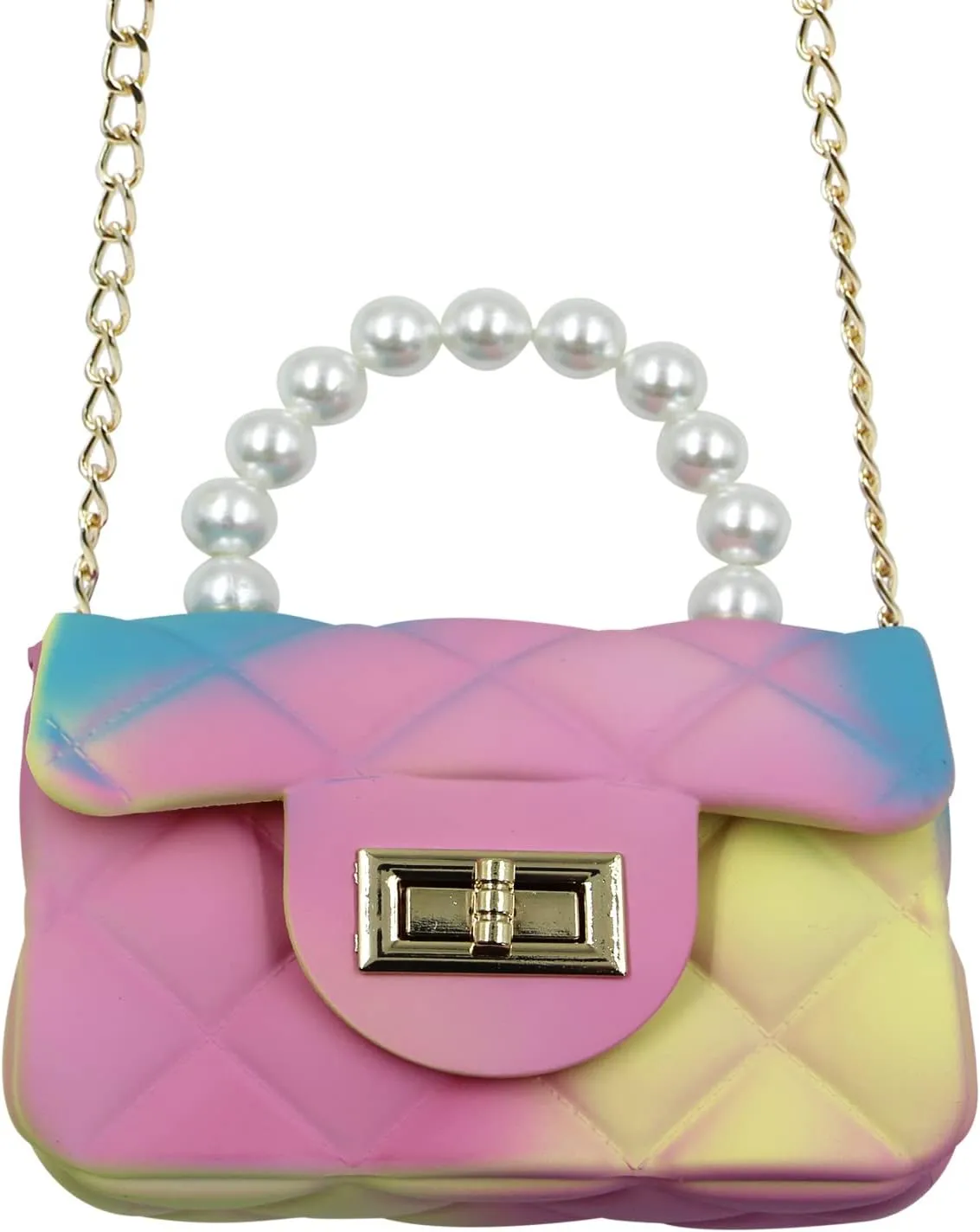 Mini Pink Purse for Women Tie Dyed Toy Handbag Jelly Shoulder Bag Satchel Crossbody Purse with Pearls Handle(Small)
