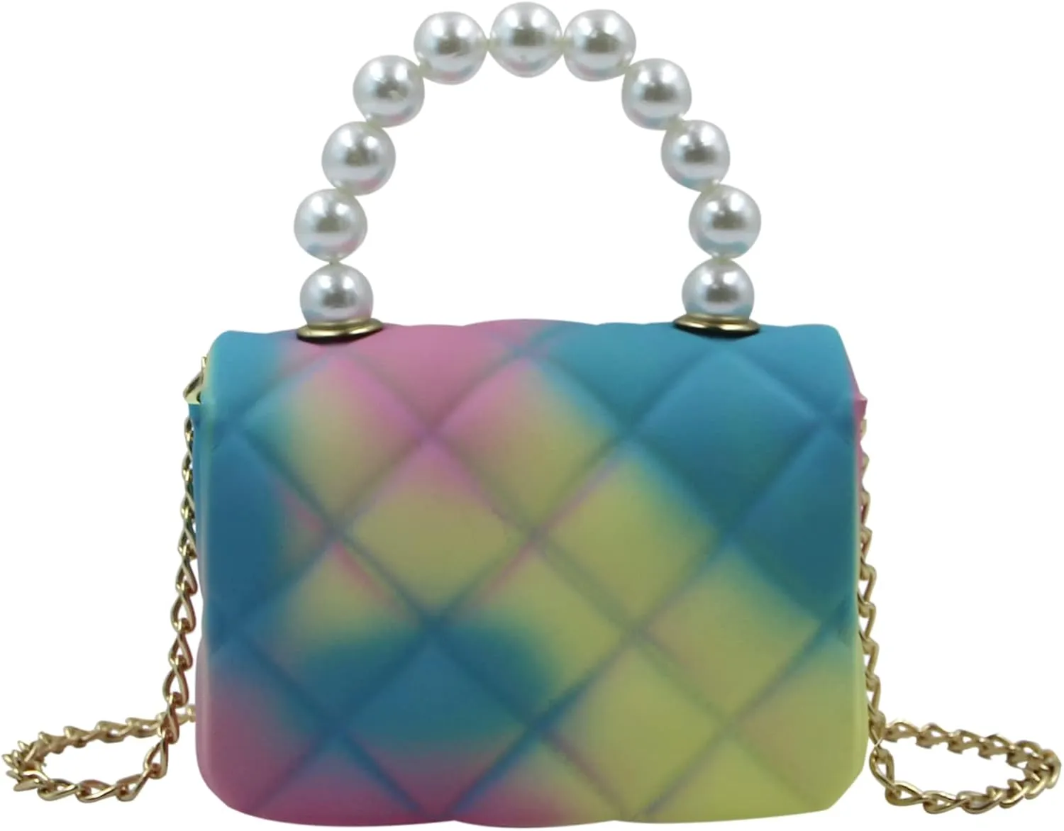 Mini Pink Purse for Women Tie Dyed Toy Handbag Jelly Shoulder Bag Satchel Crossbody Purse with Pearls Handle(Small)