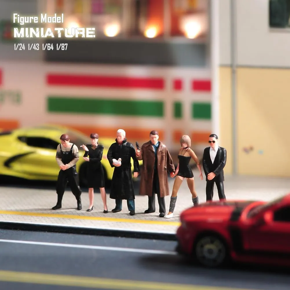 Miniatures Diorama 6PCS 1/24 1/43 1/64 1/87 Scale Film Character Killer Man Girl Action Figure Doll Scene Model for Car Vehicles (Painted, 1:64 Scale)
