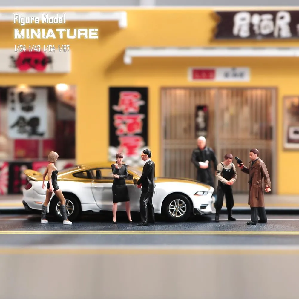 Miniatures Diorama 6PCS 1/24 1/43 1/64 1/87 Scale Film Character Killer Man Girl Action Figure Doll Scene Model for Car Vehicles (Painted, 1:64 Scale)