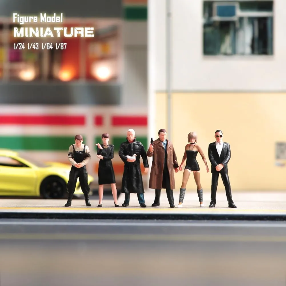 Miniatures Diorama 6PCS 1/24 1/43 1/64 1/87 Scale Film Character Killer Man Girl Action Figure Doll Scene Model for Car Vehicles (Painted, 1:64 Scale)