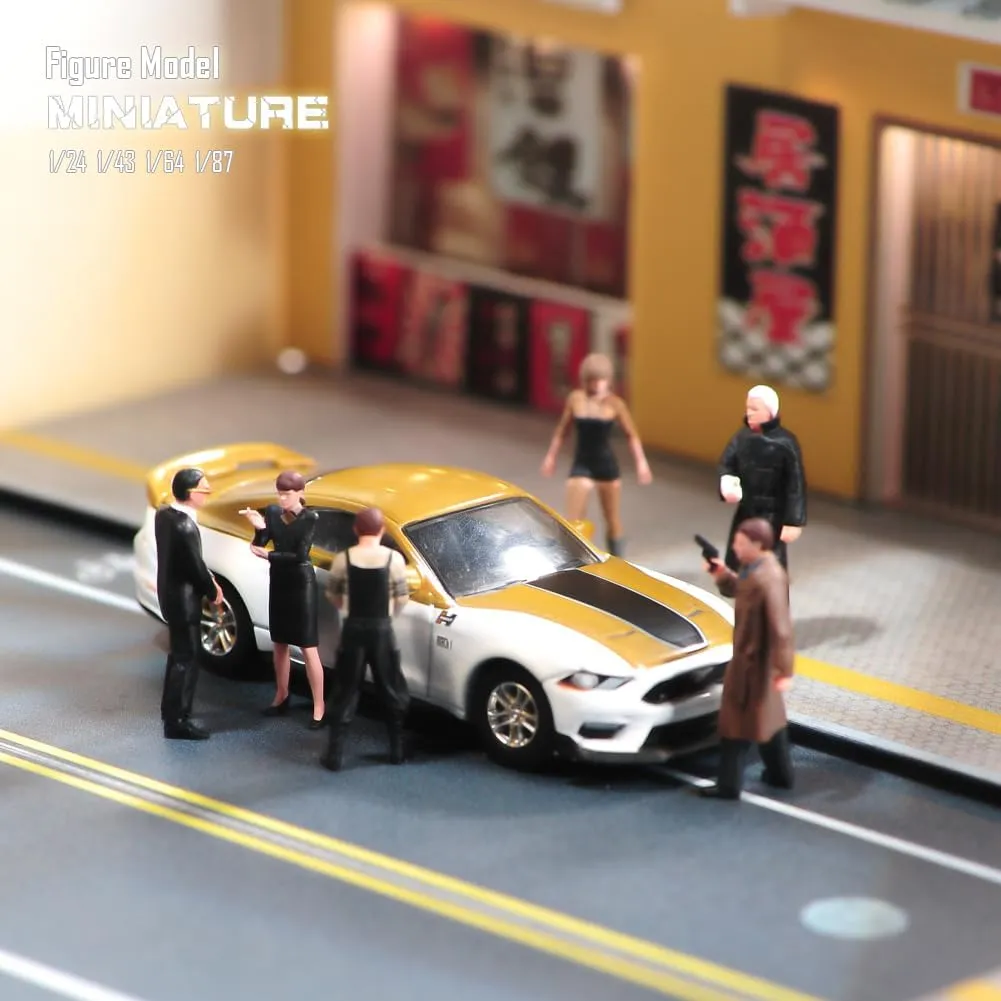 Miniatures Diorama 6PCS 1/24 1/43 1/64 1/87 Scale Film Character Killer Man Girl Action Figure Doll Scene Model for Car Vehicles (Painted, 1:64 Scale)